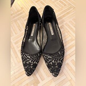 Manolo Blahnik Black Floral Lace Flats